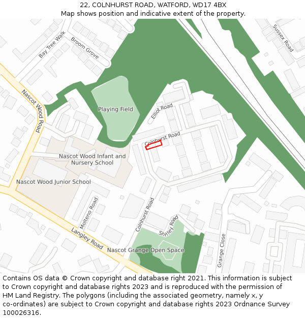 22, COLNHURST ROAD, WATFORD, WD17 4BX: Location map and indicative extent of plot