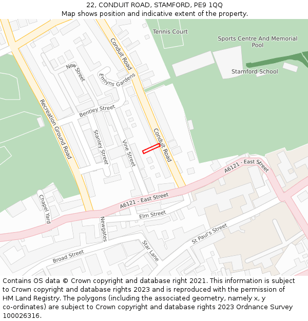 22, CONDUIT ROAD, STAMFORD, PE9 1QQ: Location map and indicative extent of plot