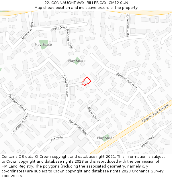 22, CONNAUGHT WAY, BILLERICAY, CM12 0UN: Location map and indicative extent of plot