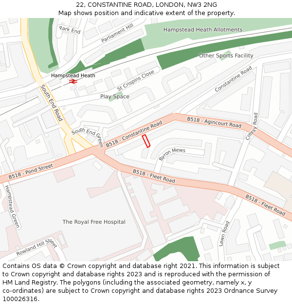 22, CONSTANTINE ROAD, LONDON, NW3 2NG: Location map and indicative extent of plot