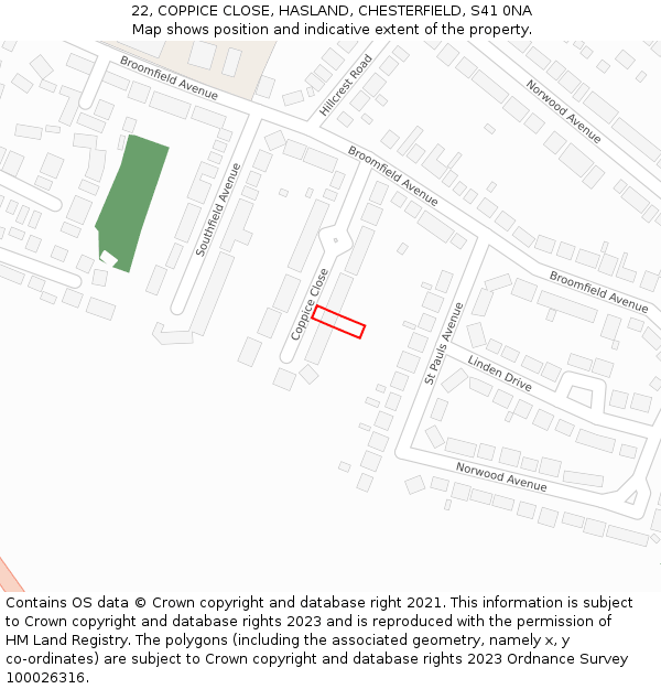 22, COPPICE CLOSE, HASLAND, CHESTERFIELD, S41 0NA: Location map and indicative extent of plot