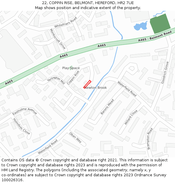 22, COPPIN RISE, BELMONT, HEREFORD, HR2 7UE: Location map and indicative extent of plot