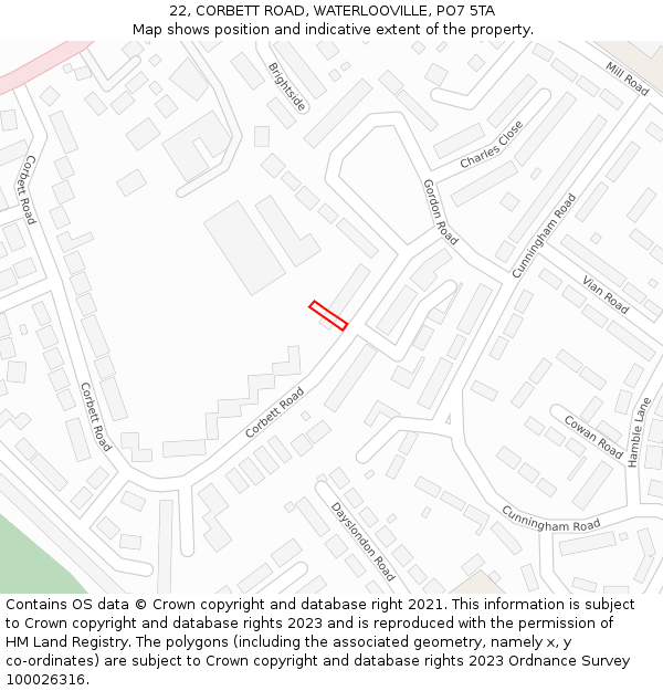 22, CORBETT ROAD, WATERLOOVILLE, PO7 5TA: Location map and indicative extent of plot