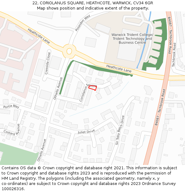 22, CORIOLANUS SQUARE, HEATHCOTE, WARWICK, CV34 6GR: Location map and indicative extent of plot