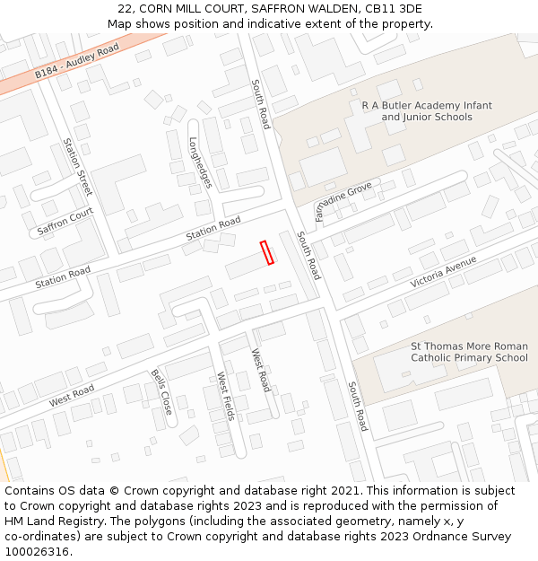 22, CORN MILL COURT, SAFFRON WALDEN, CB11 3DE: Location map and indicative extent of plot