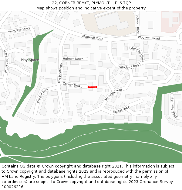 22, CORNER BRAKE, PLYMOUTH, PL6 7QP: Location map and indicative extent of plot