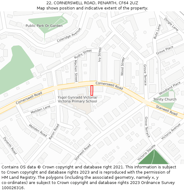 22, CORNERSWELL ROAD, PENARTH, CF64 2UZ: Location map and indicative extent of plot