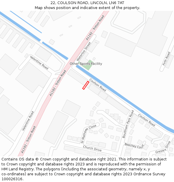 22, COULSON ROAD, LINCOLN, LN6 7AT: Location map and indicative extent of plot