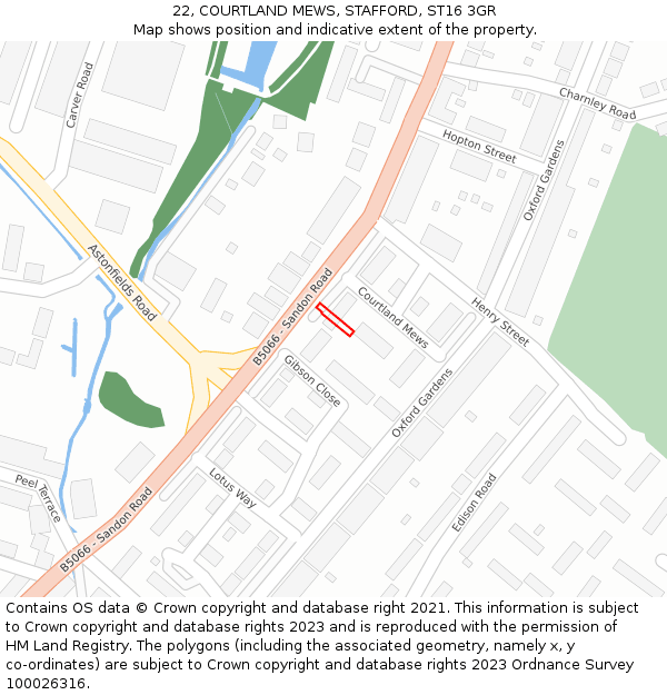 22, COURTLAND MEWS, STAFFORD, ST16 3GR: Location map and indicative extent of plot