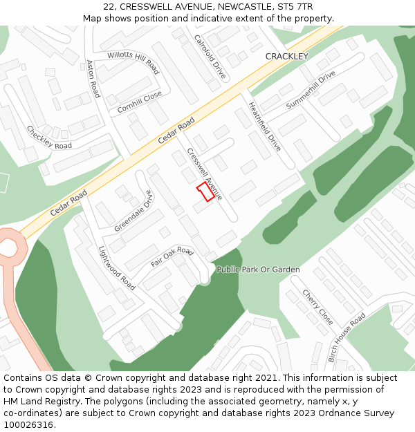 22, CRESSWELL AVENUE, NEWCASTLE, ST5 7TR: Location map and indicative extent of plot