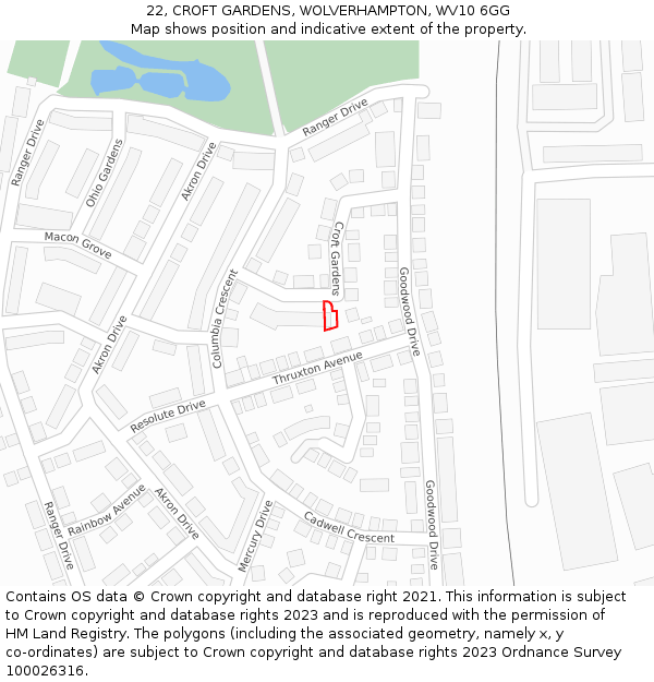 22, CROFT GARDENS, WOLVERHAMPTON, WV10 6GG: Location map and indicative extent of plot