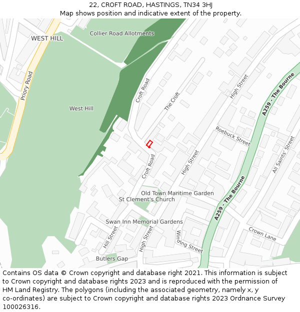 22, CROFT ROAD, HASTINGS, TN34 3HJ: Location map and indicative extent of plot