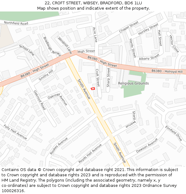 22, CROFT STREET, WIBSEY, BRADFORD, BD6 1LU: Location map and indicative extent of plot