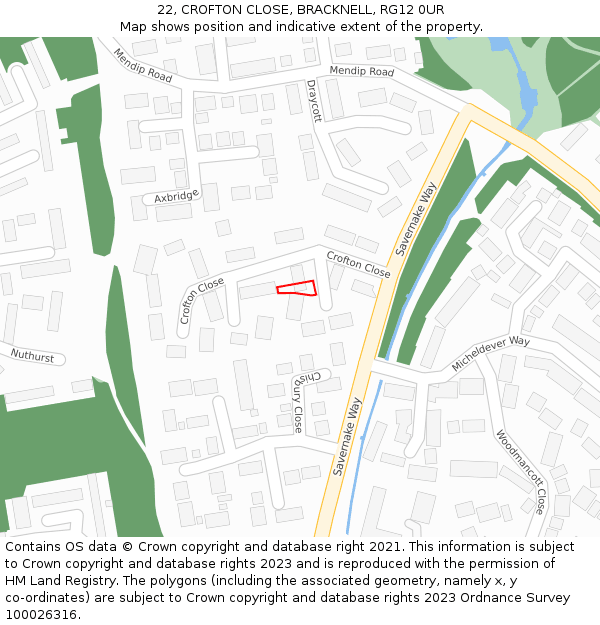 22, CROFTON CLOSE, BRACKNELL, RG12 0UR: Location map and indicative extent of plot