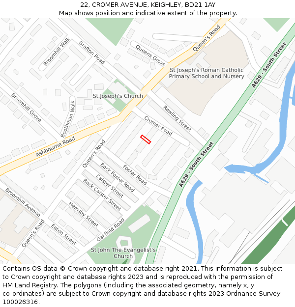 22, CROMER AVENUE, KEIGHLEY, BD21 1AY: Location map and indicative extent of plot