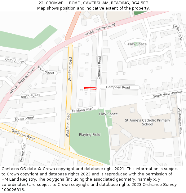 22, CROMWELL ROAD, CAVERSHAM, READING, RG4 5EB: Location map and indicative extent of plot
