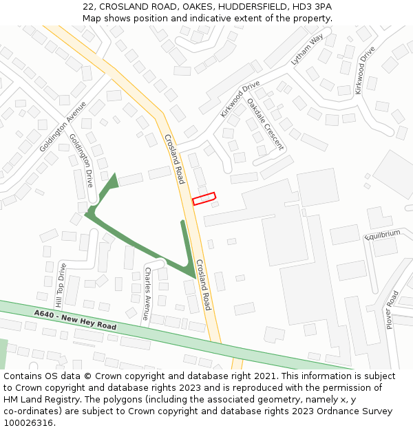 22, CROSLAND ROAD, OAKES, HUDDERSFIELD, HD3 3PA: Location map and indicative extent of plot