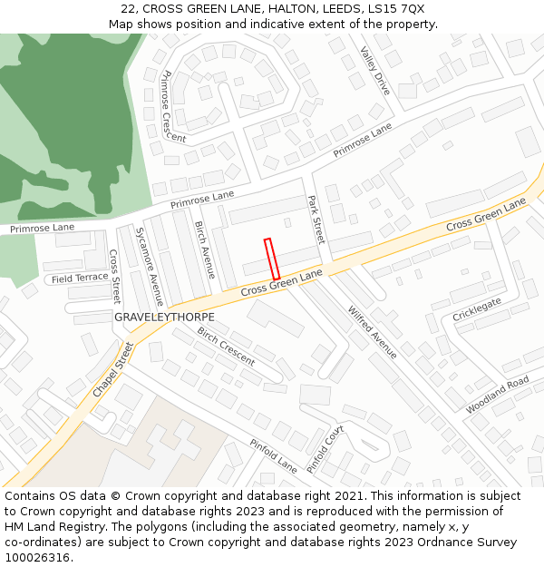 22, CROSS GREEN LANE, HALTON, LEEDS, LS15 7QX: Location map and indicative extent of plot