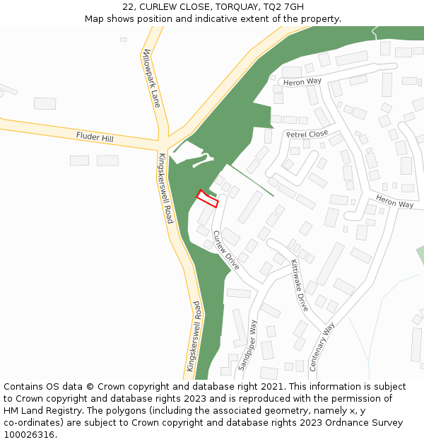 22, CURLEW CLOSE, TORQUAY, TQ2 7GH: Location map and indicative extent of plot