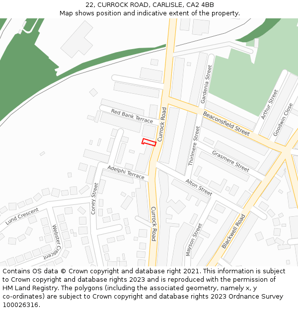 22, CURROCK ROAD, CARLISLE, CA2 4BB: Location map and indicative extent of plot