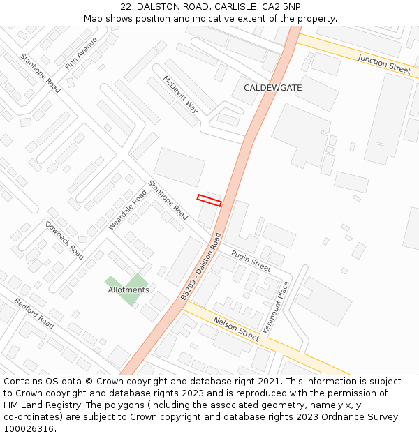 22, DALSTON ROAD, CARLISLE, CA2 5NP: Location map and indicative extent of plot