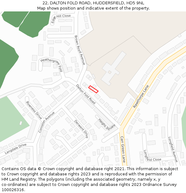 22, DALTON FOLD ROAD, HUDDERSFIELD, HD5 9NL: Location map and indicative extent of plot