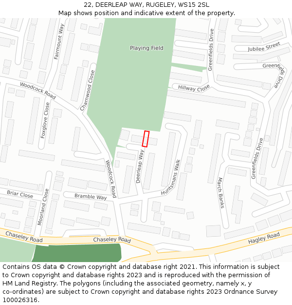 22, DEERLEAP WAY, RUGELEY, WS15 2SL: Location map and indicative extent of plot