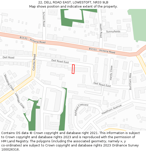 22, DELL ROAD EAST, LOWESTOFT, NR33 9LB: Location map and indicative extent of plot