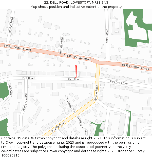 22, DELL ROAD, LOWESTOFT, NR33 9NS: Location map and indicative extent of plot