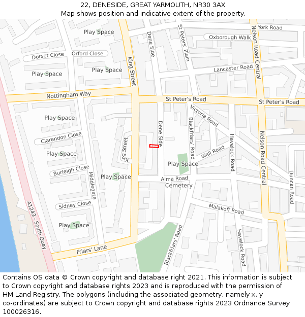 22, DENESIDE, GREAT YARMOUTH, NR30 3AX: Location map and indicative extent of plot