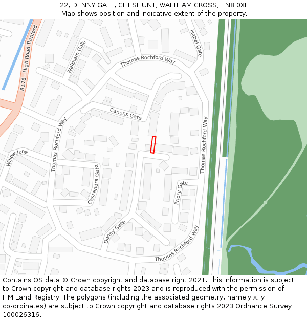 22, DENNY GATE, CHESHUNT, WALTHAM CROSS, EN8 0XF: Location map and indicative extent of plot