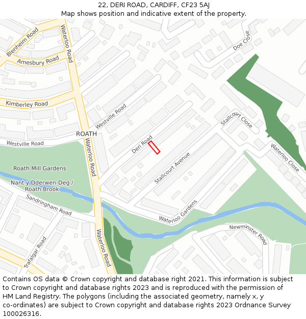 22, DERI ROAD, CARDIFF, CF23 5AJ: Location map and indicative extent of plot
