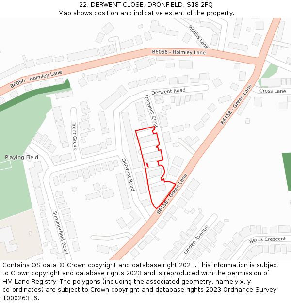 22, DERWENT CLOSE, DRONFIELD, S18 2FQ: Location map and indicative extent of plot