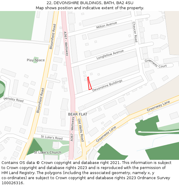 22, DEVONSHIRE BUILDINGS, BATH, BA2 4SU: Location map and indicative extent of plot