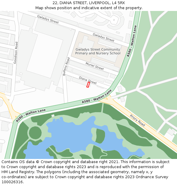 22, DIANA STREET, LIVERPOOL, L4 5RX: Location map and indicative extent of plot