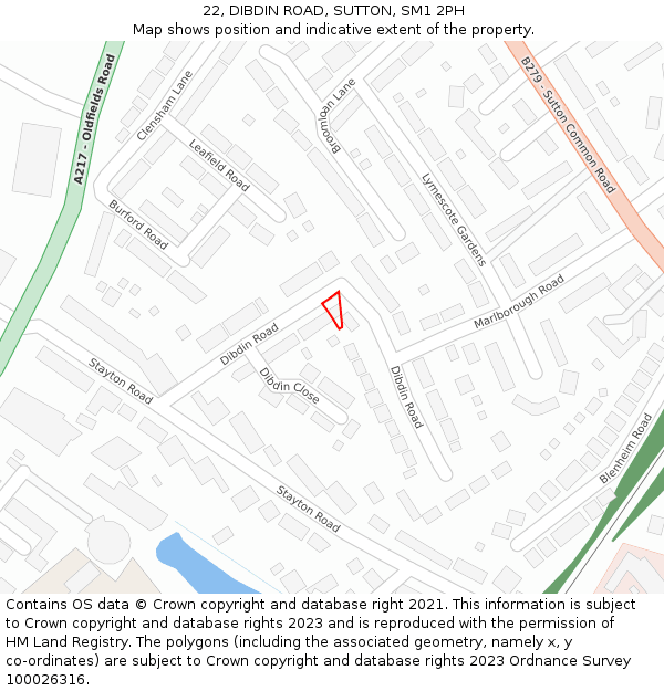 22, DIBDIN ROAD, SUTTON, SM1 2PH: Location map and indicative extent of plot
