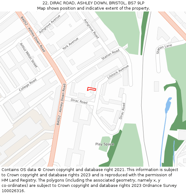 22, DIRAC ROAD, ASHLEY DOWN, BRISTOL, BS7 9LP: Location map and indicative extent of plot