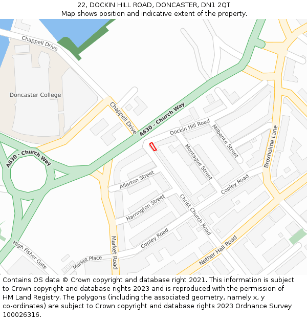 22, DOCKIN HILL ROAD, DONCASTER, DN1 2QT: Location map and indicative extent of plot