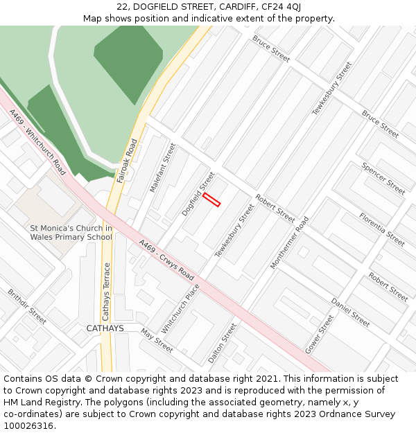 22, DOGFIELD STREET, CARDIFF, CF24 4QJ: Location map and indicative extent of plot