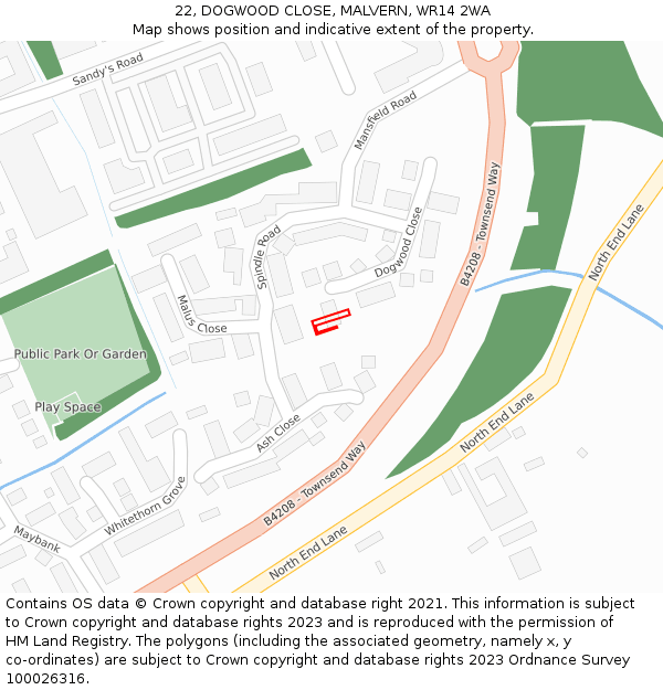 22, DOGWOOD CLOSE, MALVERN, WR14 2WA: Location map and indicative extent of plot