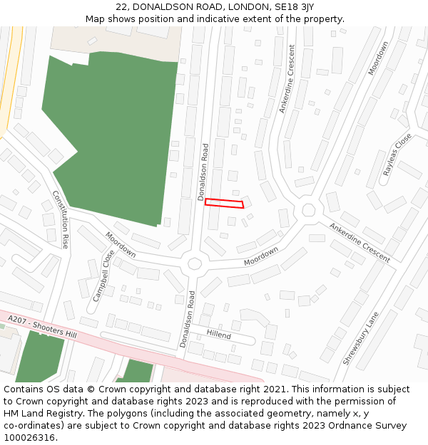 22, DONALDSON ROAD, LONDON, SE18 3JY: Location map and indicative extent of plot