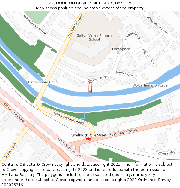22, DOULTON DRIVE, SMETHWICK, B66 1RA: Location map and indicative extent of plot