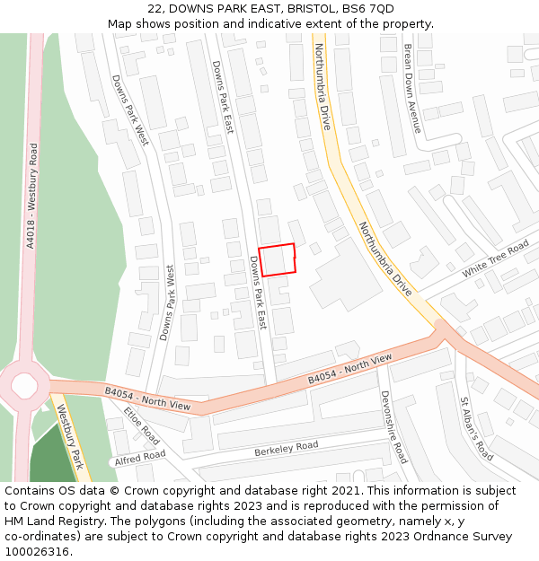 22, DOWNS PARK EAST, BRISTOL, BS6 7QD: Location map and indicative extent of plot