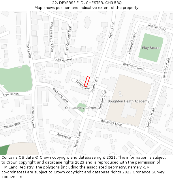 22, DRYERSFIELD, CHESTER, CH3 5RQ: Location map and indicative extent of plot