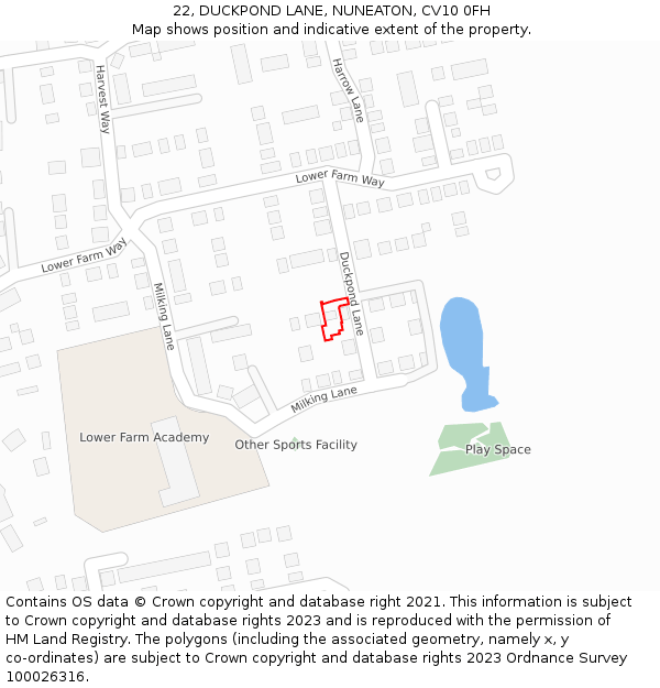 22, DUCKPOND LANE, NUNEATON, CV10 0FH: Location map and indicative extent of plot