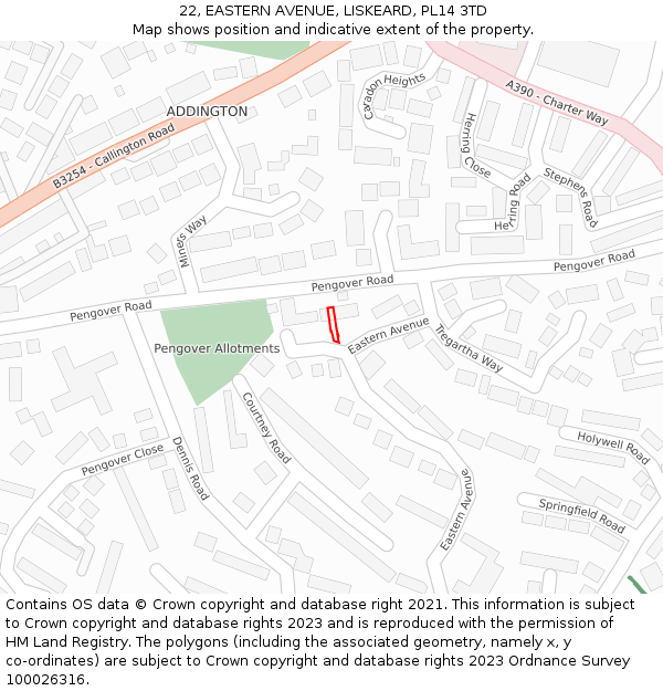 22, EASTERN AVENUE, LISKEARD, PL14 3TD: Location map and indicative extent of plot