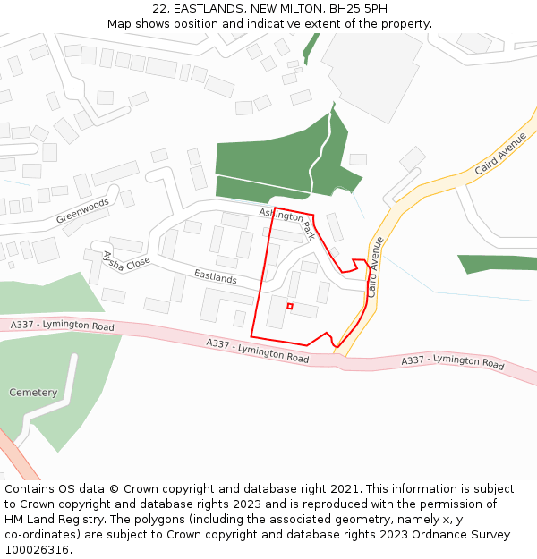 22, EASTLANDS, NEW MILTON, BH25 5PH: Location map and indicative extent of plot
