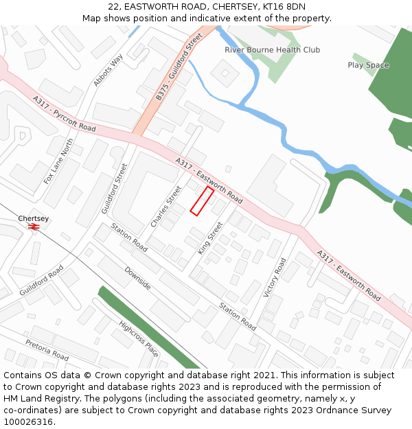 22, EASTWORTH ROAD, CHERTSEY, KT16 8DN: Location map and indicative extent of plot