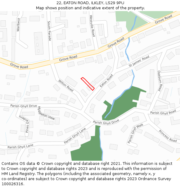 22, EATON ROAD, ILKLEY, LS29 9PU: Location map and indicative extent of plot