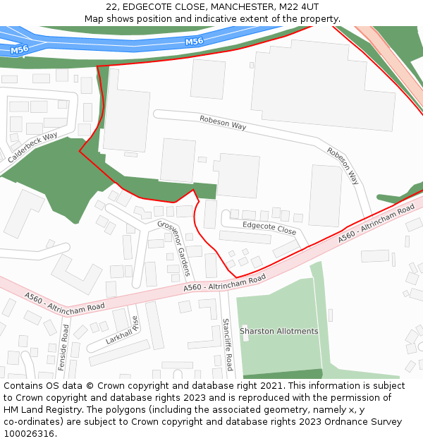 22, EDGECOTE CLOSE, MANCHESTER, M22 4UT: Location map and indicative extent of plot